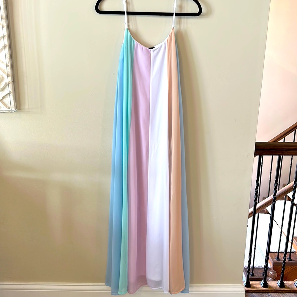 Lulus pastel stripe spaghetti strap flow dress